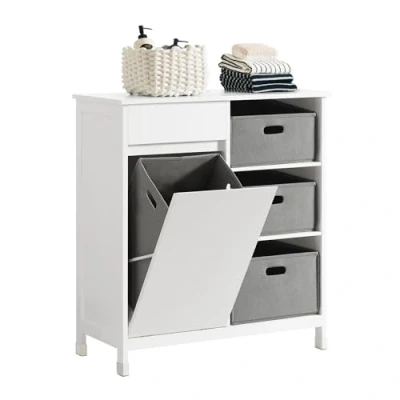 Imagen de SoBuy BZR77 W Mueble para Ropa Sucia Armario Multifuncional Baño con 1 Cesto y Cajón 3 Cestos Separados 80 x 38 91cm Blanco ES