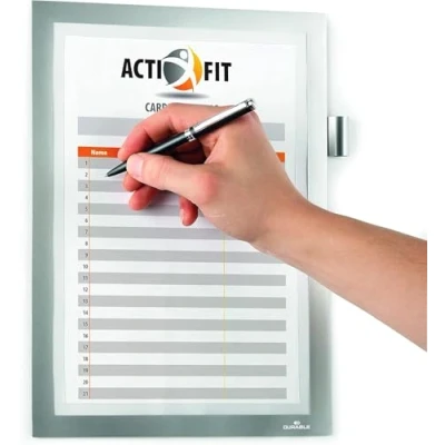 Imagen de Durable 499323 Marco informativo DURAFRAME NOTE A4 autoadhesivo con portabolígrafo para escribir directamente en la hoja, plata
