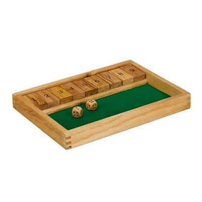 Imagen de Relaxdays Shut The Box, 9 Jugadores, 2 Dados de Madera y 1 Tablero, Desde Juego en Familia, Marrón Verde