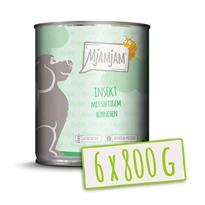 Imagen de MjAMjAM comida húmeda Premium para perros Insecto con Pollo Jugoso, Pack de 6 (6 x 800 g), Sin Cereales Proteína