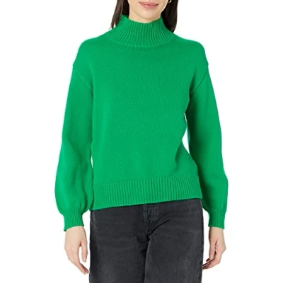 Imagen de Amazon Essentials Jersey con Cuello Chimenea de algodón (Disponible en Tallas Grandes) Mujer, Verde, XS