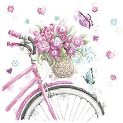 Imagen de 20 servilletas de bicicleta con cesta flores como decoración mesa para primavera y verano, 33 x cm
