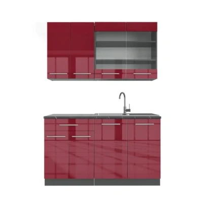 Imagen de Vicco Cocina para Solteros Fame Line, Burdeos Brillo Intenso/Antracita, 140 cm sin encimera