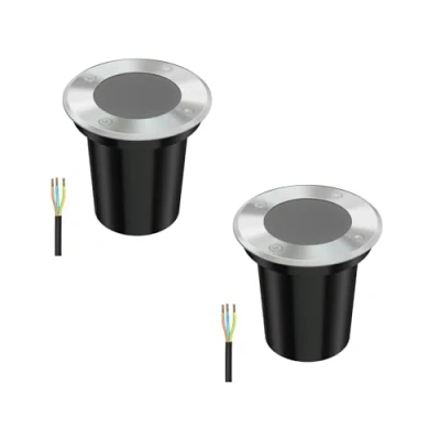 Imagen de ledscom.de 2 unidades Lámpara empotrada en el suelo BOLI para exteriores, IP67, acero inoxidable, redonda, 108mm Ø, 1x GU10 máx. 15W, esmerilado