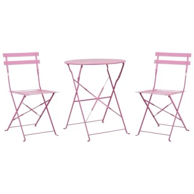 Imagen de Conjunto de balcón 3 piezas mesa redonda sillas acero exterior rosa Fiori