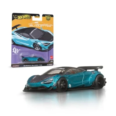 Imagen de Hot Wheels Premium Car Culture LB Works McLaren 720S Coche de juguete metálico coleccionable a escala 1:64 Vehículo silueta con neumáticos Real Riders, JBK47