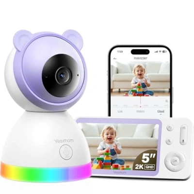 Imagen de YESIMOM 2K/3MP Camara Vigilancia Bebe con 5&quot; IPS Pantalla, 360 PTZ Vigilabebes App Movil, Visión Nocturnas, Detección de Movimiento/llanto, Audio Bidireccional, Canción Cuna, VOX(1PCS)