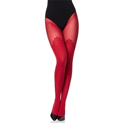Imagen de Merry Style Pantimedias para mujer con efecto óptico de medias Overknee, patrón MS 389 60 DEN (Rojo, M)