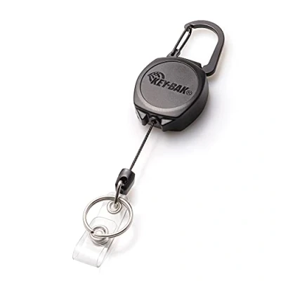 Imagen de Key BAK 0KB1 0A24 Sidekick ID Badge and Reel, 24&quot; Kevlar Cord, Tough Polycarbonate Case, Zinc Alloy Metal Carabiner (0KB1 0A24), Negro