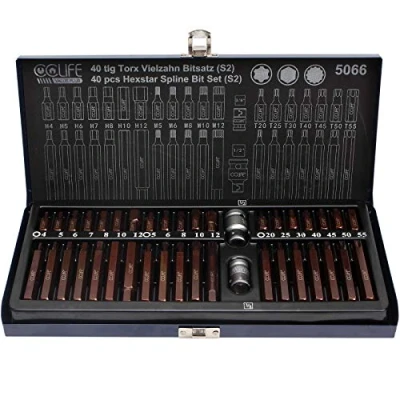 Imagen de CCLIFE 40 piezas Juego de puntas Torx XZN Vaso Hexagonal S2 T20 T55 M5 M12 H4 H12