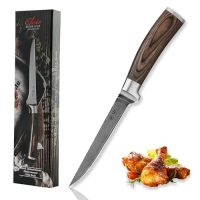 Imagen de Wakoli EDIB Cuchillo de damasco para deshuesar 14,50 cm hoja extremadamente afilada 67 capas I cocina profesional auténtico acero con mango madera