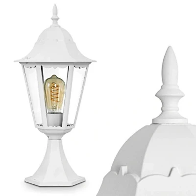 Imagen de lámpara de pie Hongkong, exterior aspecto antiguo, fundición aluminio en blanco con cristales, luz camino 49 cm, jardín retro/vintage, E27, IP44, sin bombilla(s)