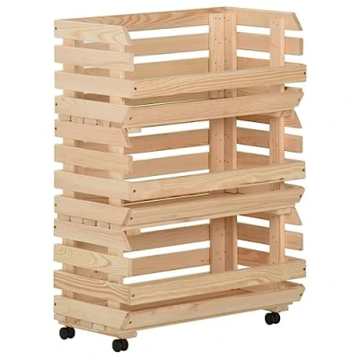 Imagen de vidaXL Madera Maciza de Pino Carrito para Verduras Caja Estante Carro Cocina Alimento Almacenamiento Camarera Fiesta Barbacias 57x30x80 cm