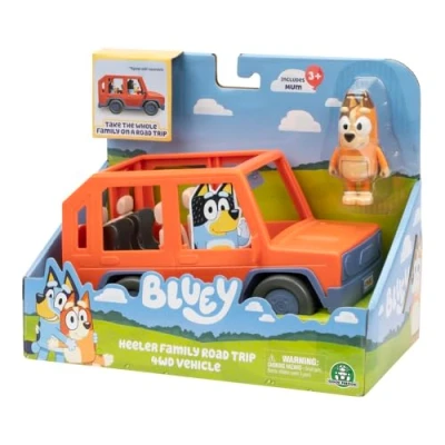 Imagen de Giochi Preziosi Bluey Jeep 4WD de la Familia Bluey,con mamá Chilli y Espacio para 4 Personajes, Incluye Accesorio Hoja Pegatinas, niños a Partir 3 años