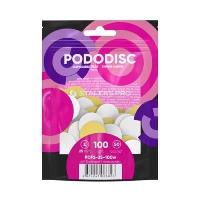 Imagen de Almohadillas de lima uñas para disco pedicura, recambio blanca, pododisc Staleks Pro L, caja grano 100 (50 piezas) pedicura pies spa