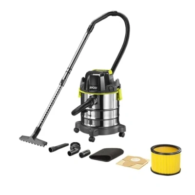 Imagen de RYOBI Aspiradora Agua y Polvo 18V ONE+ Deposito de Acero Inoxidable 18L, 11,4Kpa, 1,4m3/min Entragada con Manguera 1,8m, Tubo Extensible Accesorios Batería Cargador no Incluidos R18WDV 0