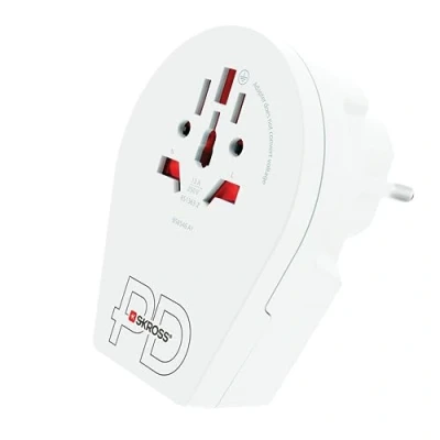 Imagen de SKROSS Mundo a Europa USB C20PD Adaptador de Viajes Europeo Schuko Euro, Australia, Reino Unido, EE. UU., Japón, Brasil y China Reubicación C 3A Cargador rápido
