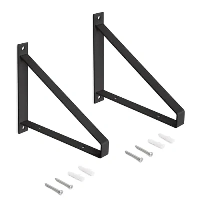 Imagen de Emuca Juego de soportes para estante madera con forma triangular, Acero, Pintado negro