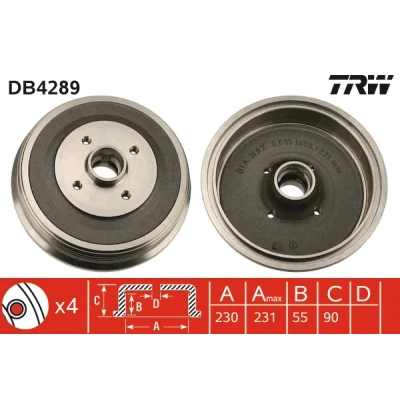 Imagen de TRW DB4289 Tambor de Freno SEAT: Inca, VOLKSWAGEN: Caddy 2