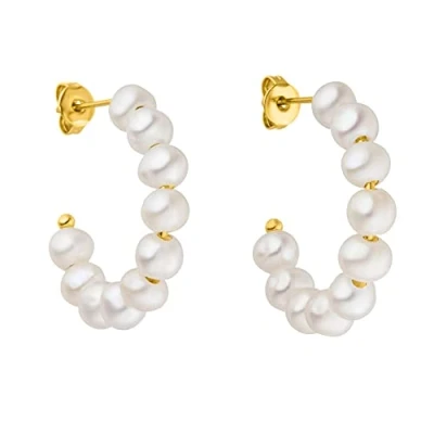Imagen de PURELEI® Aina pendientes (oro, plata, oro rosa), resistentes al agua para mujer con perlas, pequeños de aro Acero inoxidable, regalo mujeres, 22 mm diámetro, inoxidable