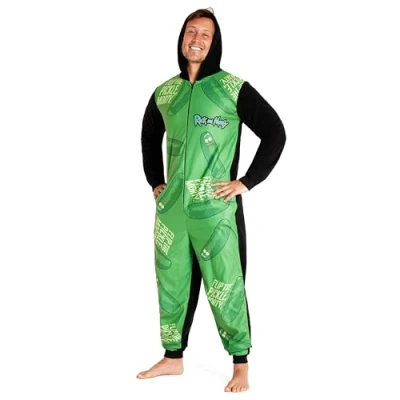 Imagen de Rick and Morty Pijama Entero Hombre Mono Polar con Capucha, Tallas M 3XL Regalos Hombres, Navidad (Verde/Negro, XXL)