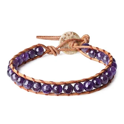Imagen de COAI Pulsera para Mujer de Cuero Genuino y Cuentas Amatista Piedra Natural Gema Preciosa