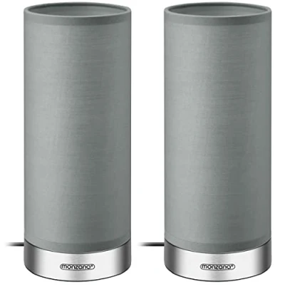 Imagen de Monzana 2x Lámparas de Mesita Noche LED Táctil Dormitorio Escritorio E14 Atenuable Níquel Satinado Gris