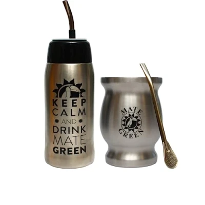 Imagen de Gaucho Cebar Set de exterior Yerbomos Termo para té Yerba Mate 580 ml, un accesorio portátil Vaso acero inoxidable con pajita, apto lavavajillas y duradero