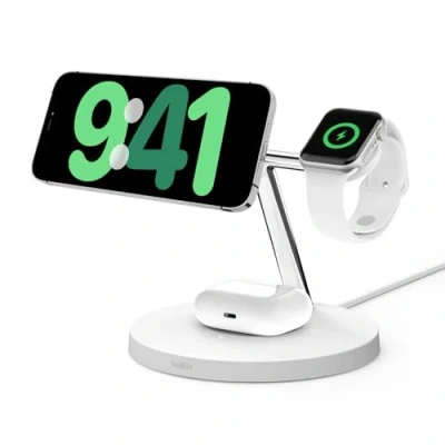 Imagen de Base De Carga Inalámbrica Belkin Boostcharge Pro 3en1 Con Magsafe 15w Blanco