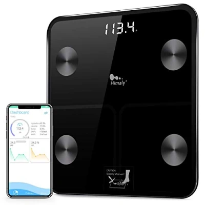 Imagen de himaly báscula de grasa corporal inteligente digital compatible con Bluetooth, para corporal, peso, peso IMC, agua masa ósea, calorías, visceral,