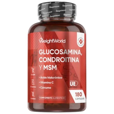 Imagen de Glucosamina, Condroitina y MSM, 180 Cápsulas, 6 Meses de Suministro Complejo Reforzado con Ácido Hialurónico, Vit C Cúrcuma en Polvo para la Movilidad del Hombre Mujer, Formación Colágeno