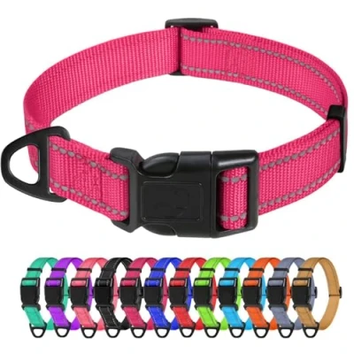 Imagen de TagME Collar Perro Ajustable,Collar Nylon Reflectante,para Caminar Correr Entrenamiento,para Perros Medianos,Rosa Caliente,2.5cm De Ancho
