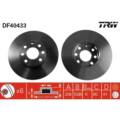 Imagen de TRW DF4043 Disco de freno 256 10,9 6 100 macizo barnizado OPEL: Astra G CC, Berlina, Caravan