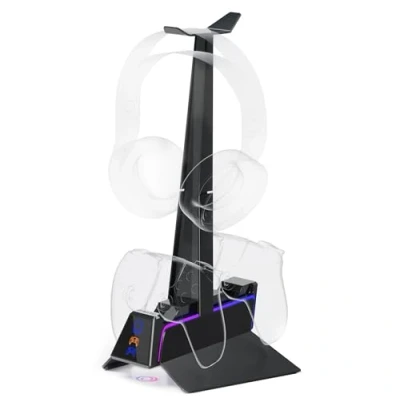 Imagen de Oniverse Cargador de Mando PS5 (estación Carga rápida 2H, Soporte para y Accesorio PS5, Doble Compatible con DualSense, extraíble Auriculares Incluido