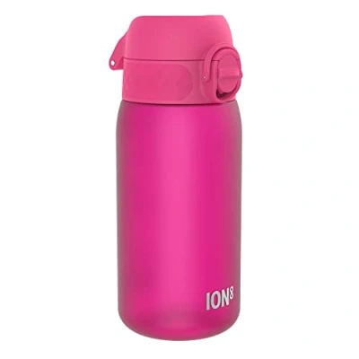 Imagen de Ion8 Botella de Agua para Niños, 350ml, a Prueba Fugas, Fácil Abrir, Cerradura Segura, Apta Lavavajillas, Sin BPA, Asa Transporte, Limpiar, Neutro en Carbono, Rosa