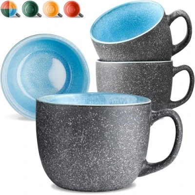 Imagen de Cosumy Set de 4 Tazas Café Grandes 350ml Cerámica Juego Moderno Gres Grueso con Esmalte Reactivo Hecho a Mano Mantiene el Calor por Más Tiempo (Azul)