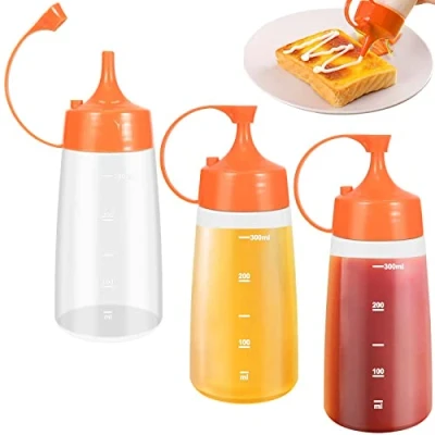 Imagen de 3 Piezas Squeeze Bottle, 300 ml Botella de Salsa con Tapa, Condimento Botellas, Dispensador Botellas Plástico para Condimentos, Tomate, Mostaza, Mayonesa y Aceite Oliva