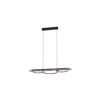 Imagen de Eglo LED lámpara colgante Boyal de 3 llamas regulable, metal, madera flameada, plástico, mesa comedor en negro, marrón, blanco, salón