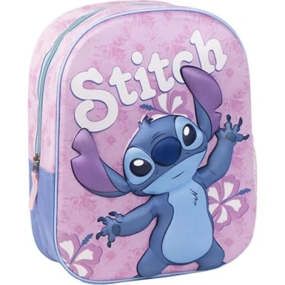 Imagen de Mochila Infantil 3D de Stitch Color Rosa 25x10x31 cm Fabricada en Poliéster y EVA Con Cierre Cremallera Estampado Producto Original Diseñado España