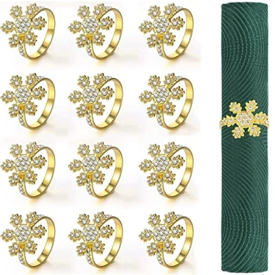 Imagen de KAHEIGN 12 Piezas Servilleteros Navideños, Oro Copo de Nieve Hebilla Servilleta Navidad con Diamantes Imitación por Acción Gracias Mesa Decoración (4,5cm x 4,5cm)