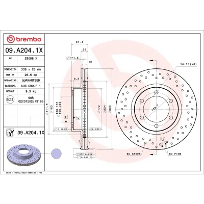 Imagen de BREMBO Disco de freno TOYOTA: Land Cruiser Prado 120 338mm 28mm 6 perforado/ventil. int. revestido 09.A204.1X Discos freno,