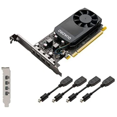 Imagen de Nvidia Tarjeta gráfica Quadro P620 de 2 GB (512 núcleos CUDA, GDDR5, 128 bits, PCI Express x16 3.0) Con cables x4 mDP a DP, soportes perfil alto y bajo (renovada)