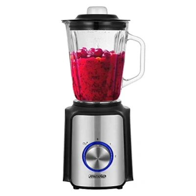 Imagen de Mesko MS4080 Batidora de Vaso, Jarra Cristal 1,5 litros, Pica Hielo, Potencia Máxima 1200W, 2 Velocidades + Pulso, 6 Cuchillas Acero Inoxidable, Blender Ideal Smoothies, 21.000 RPM