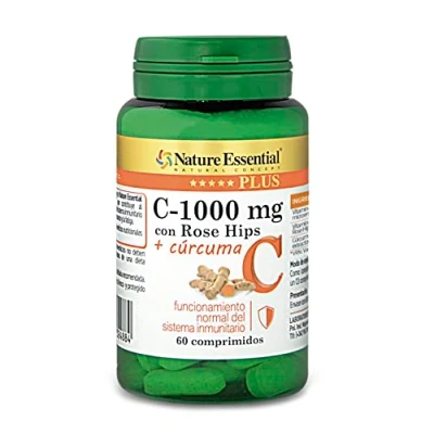 Imagen de Nature Essential Vitamina C 1000 mg + Cúrcuma Plus con Microencapsulada, de extracto seco Rose Hips (Rosa Canina) 60 Comprimidos