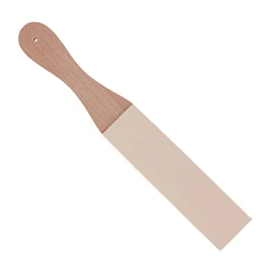 Imagen de Oumefar Afilador de cuero con mango madera Esmalte artesanal Afilado Strop doble cara para afilar Carpintería Knifesharpener