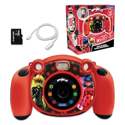Imagen de Lexibook Zagtoon Miraculous Ladybug Cat Noir Cámara Infantil 4 en 1 con Funciones de Foto, vídeo, Audio y Juego, Tarjeta SD 32 GB incluida, Color Rojo (DJ080MI)