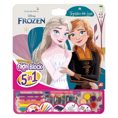 Imagen de Cefa Toys Actividades Giga Block 5 en 1 Frozen, 25 Hojas para Colorear FSC, 8 Pinturas de Cera,5 Rotuladores, Acuarelas y Hoja Pegatinas Removibles. Apto niños a partir 3 años.