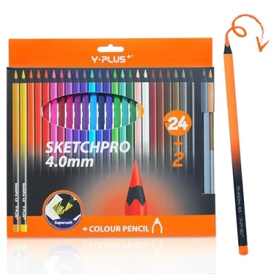 Imagen de Lapices de Colores para Niños y Adultos, Estuche 24+2 Colores, Profesionales Sketchpro 4,0 mm