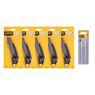 Imagen de HARDY WORKING TOOLS set, 5 piezas aluminio cutter profesional 18mm con Cuchillas de repuesto 18mm, 10 cutte, para trabajos corte, Bloqueo Cuchillas, A0180 800000