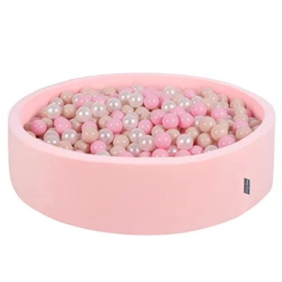 Imagen de KiddyMoon Piscina De Bolas 120X30cm/200 Redondo Grande para Ninos,Hecha En La UE, Rosa: Beige Pastel/Rosa Claro/Perla